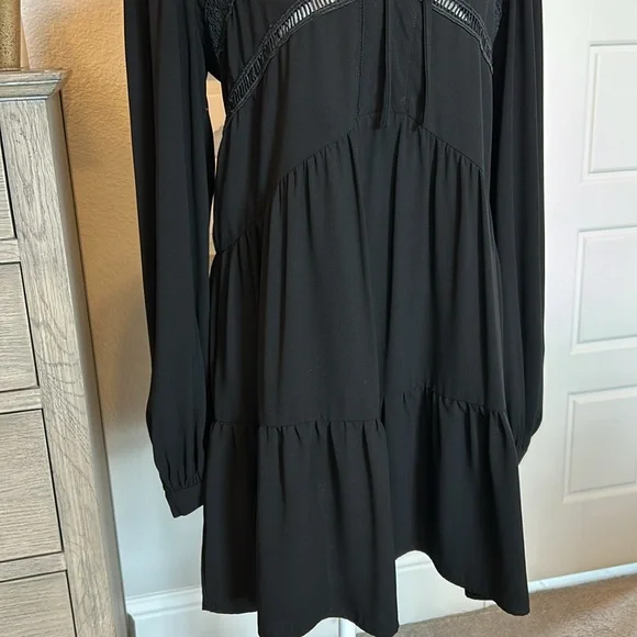 PINCH | Black Chiffon Tiered Long-Sleeve Dress | Medium - Picture 6 of 14